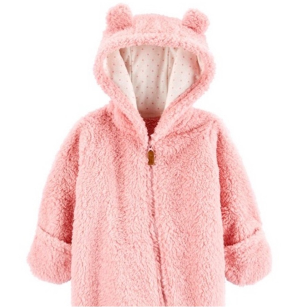 Carter's | Pink Fleece Faux Fur Footed Onesie